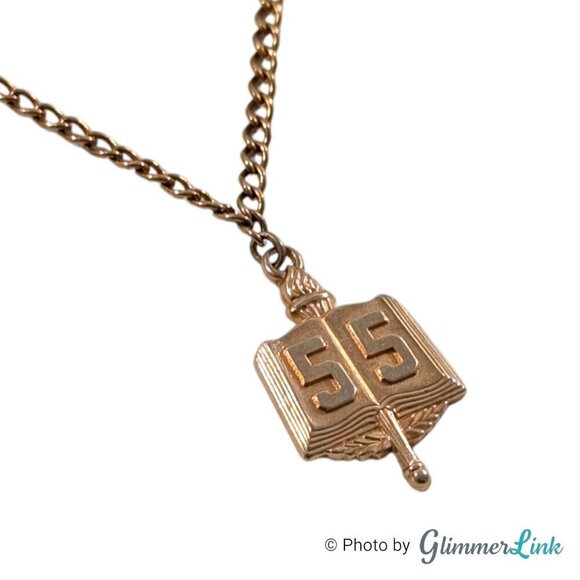VTG Hickok Dangling Chain Open Book Torch Number 55 Charm Gold Tone Tie Bar Clip - Picture 2 of 8